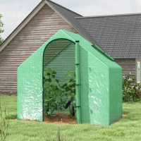 Outsunny Walk In Plastic Greenhouse - Garden Outdoor Flower Planter with Steel Frame, Zipped Door & Window, 180 x 100 x 168CM, Green(m-12)