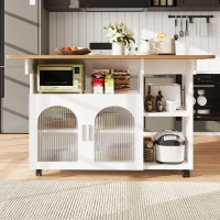 Mobile Kitchen Island with Fold-Down Dining Extensions, Versatile Serving Trolley with Open Shelves, 120L x 30-70W x 79.5H cm, White(m-1)