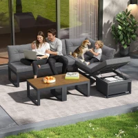 Gartenmöbelset mit verstellbaren Rückenlehnen und Liegefunktion, verstecktem Stauraum, für Terrasse, Balkon und Garten, Dunkelgrau(m-2)