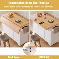 Multifunctional Kitchen Cart with 3 Drawers and 2 Glass-Front Doors, Mobile Kitchen Island with Drop-Leaf Table, 120L x 71W x 98H cm, White(m-6)