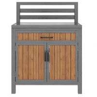 Solid Fir Wood Garden Storage Cabinet with Large Work Surface, Weather-Resistant Grill Station for Outdoor Use, 80L x 51W x 119H cm, Natural(m-2)