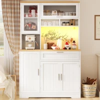 Tall Display Cabinet with 3-Door Storage and Large Worktop, Versatile Sideboard for Kitchen and Living Area, 104L x 40W x 180H cm, White(m-1)