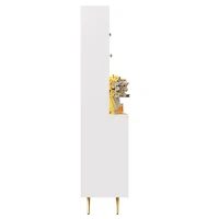 Tall Kitchen Cabinet with Built‑In Power Outlets & 2 USB Ports, Modern Sideboard with App-Controlled LED, 120L x 40W x 176H cm, White(m-13)
