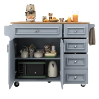 Multifunctional Kitchen Island with 3 Adjustable Shelves, Space-Saving Serving Trolley for Everyday Kitchen Use, 110L x 45-75W x 92H cm, Blue(m-10)