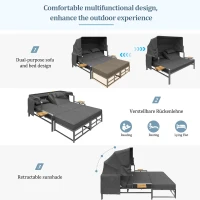 Convertible Garden Lounge Set with Double Reclining Lounger, Outdoor Rattan Sofa Set with Adjustable Backrest, 128L x 117W x 40H cm, Gray(m-5)