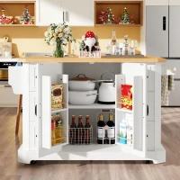 Mobile Kitchen Island with 2 Doors, 6 Drawers and Wood-Effect Worktop, Rolling Cart for Compact Dining Areas, 120L x 45W x 91H cm, White(m-8)