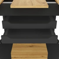 Telescopic Dining Table with 2 Pull-Out Drawers & Integrated Cabinet, Extendable Kichen Table for 4-6 people, 110-140L x 80W x 76H cm, Black(m-9)