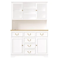Tall Kitchen Cabinet with Integrated USB Ports & Ergonomic Worktop, Stylish Sideboard with Adjustable Shelves, 118L x 39.5W x 180H cm, White(m-12)