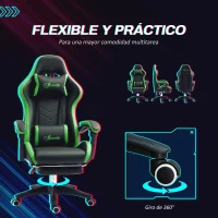 Vinsetto Silla Gaming de Cuero Sintético Reclinable 135° Reposacabezas y Reposapiés 65x65x121-129cm Negro y Verde(m-6)