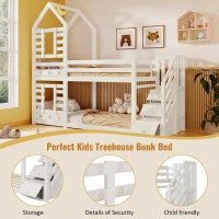 Cabin-Style Bunk Bed with Staircase Storage and Under-Bed Drawers, Stylish Bed Frame for Child's Room, 235L x 97W x 217H cm, White(m-4)