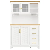 Stylish Sideboard with App-Controlled Built-In LED Light Strip, Practical Cabinet for Kitchen & Living Area, 105.5L x 40W x 180H cm, White(m-2)