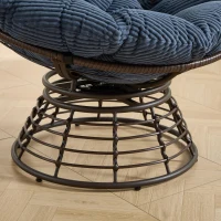 Poltrona Papasan, girevole a 360°, cuscino spesso(tessuto a coste), struttura in acciaio, 92x92x67 cm, Blu marino(m-12)