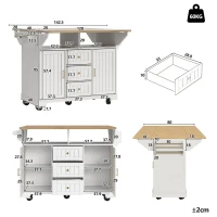 Extendable Kitchen Island with 3 Drawers, 2 Doors & Adjustable Shelves, Versatile Trolley for Prep and Dining, 120L x 40-80W x 95H cm, White(m-3)