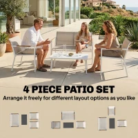 Outsunny 4 Seater Garden Furniture Set with Loveseat, Armchairs, Table, Metal Garden Sofa Set with Breathable Seats, Khaki(m-4)