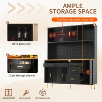 Modern Highboard with Height-Adjustable Shelves & App-Controlled LED, Tall Cabinet for Living, Dining Area, 145L x 39W x 171H cm, Black(m-5)