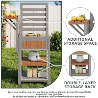 Wooden Garden Cabinet with Stainless Steel Worktop & 2-Tier Shelving, Versatile Sideboard for Patio or Balcony, 74L x 54W x 149H cm, Natural(m-5)