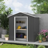 Outsunny 6.5x3.5ft Metal Garden Storage Shed for Outdoor Tool Storage with Double Sliding Doors and 4 Vents, Dark Grey(m-11)