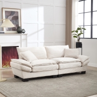 Oversized Cloud Sofa with Ergonomic High-Resilience Foam & 2 Lumbar Cushions, Modular Couch for 2 People, 224L x 81W x 81H cm, Beige