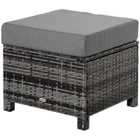 Outsunny Outdoor PE Rattan Footstool, Patio Wicker Ottoman with Cushion, for Backyard Garden Poolside Living Room 50 x 50 x 35 cm, Grey(m-13)