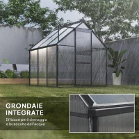 Outsunny Serra in Policarbonato e Alluminio con Porta a Battente e Finestra a Tetto, 3.6㎡, Grigio(m-7)