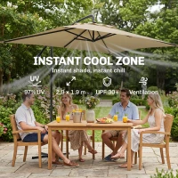 Outsunny 3m Square Canopy Cantilever Parasol, with Cross Base - Beige(m-4)