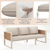 Modular Garden Lounge Set with Thick Elastic Foam Cushions, Versatile Garden Sofa Set with Glass Side Table, 178L x 61W x 76H cm, Beige(m-5)