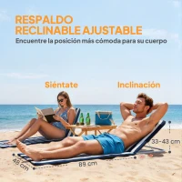 Outsunny Conjunto de 2 Esterillas con Respaldo Reclinable Reposacabezas y Bolsa de Transporte 134x48x33-43 cm Blanco y Azul(m-5)