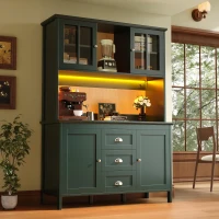 Smart Storage Cabinet with 4 Doors & 3 Drawers, Tall Sideboard with App-Controlled USB LED Lighting, 120L x 40W x 179H cm, Green(m-7)