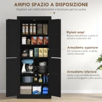 HOMCOM Mobile Cucina Alto con 6 Ripiani Regolabili e 4 Ante in Legno, 76x40.5x184 cm, Nero(m-4)