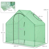 Outsunny Walk In Plastic Greenhouse - Garden Outdoor Flower Planter with Steel Frame, Zipped Door & Window, 180 x 100 x 168CM, Green(m-13)