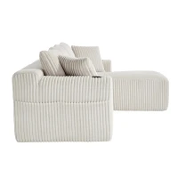 Modular L-Shaped Sectional Sofa with High-Resilience Foam, Plush Corduroy Chaise Lounge for 3 People, 257L x 160W x 80H cm, Beige(m-14)