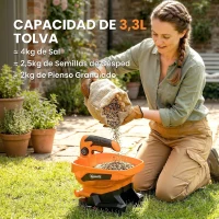 Outsunny Esparcidor Portátil 3,3 L 8 Niveles de Flujo Ancho Dispersión Ajustable Puerto USB para Césped Sal hasta 800 m² Naranja(m-4)