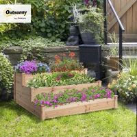 Outsunny 470L Raised Garden Bed, 3-Tier Planter Kit, Elevated Wooden Planters for Garden, Yard & Patio, 124 x 124 x 56 cm(m-2)