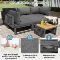 Outdoor Garden Furniture Set with High-Density Foam Cushions, Durable Garden Sofa Set with Plastic Weave, 240L x 118W x 83H cm, Gray(m-5)