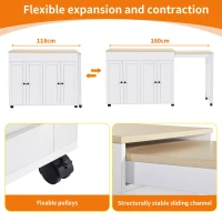 Modern Bar Table with 6 Adjustable Shelves and Storage Cabinet, Extendable Dining Table for 4–6 People, 118-180L x 50W x 94H cm, White(m-6)