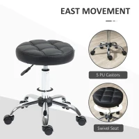 HOMCOM Taboret Obrotowy, Salonowy, Regulowany, Skóra Ekologiczna, Pikowany, Czarny/Srebrny(m-6)