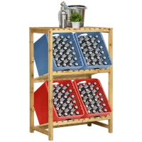 Outsunny Regał na skrzynki z napojami Stojak na 4 skrzynki Naturalne drewno 2 poziomy 74 x 45 x 111 cm(m-7)