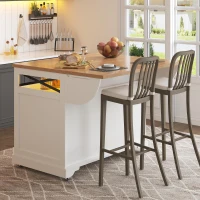 Mobile Kitchen Island with Drop-Leaf Table and Multi-Tier Snack Shelves, Serving Cart with App-Controlled LED, 120L x 72W x 98H cm, White(m-9)