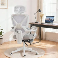 HOMCOM Silla de Escritorio de Malla Reclinable con Reposacabezas Soporte Lumbar Reposapiés y Altura Regulable Gris Claro(m-2)