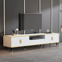 Modern TV Entertainment Center with 4 Doors & Drawer, Spacious TV Stand for Living Room or Bedroom, 200L x 40W x 46H cm, White(m-1)