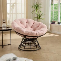 Poltrona Papasan, girevole a 360°, cuscino spesso(tessuto a coste), struttura in acciaio, 92x92x67 cm, Rosa(m-4)