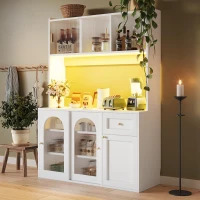 Stylish Kitchen Cabinet with App-Controlled LED and Music-Sync Lighting, Tall Buffet Sideboard for Living Area, 120L x 35W x 167H cm, White(m-7)