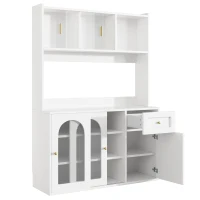 Stylish Kitchen Cabinet with App-Controlled LED and Music-Sync Lighting, Tall Buffet Sideboard for Living Area, 120L x 35W x 167H cm, White(m-2)