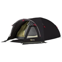 Outsunny Camping Tent for 2 Person, 3000mm Waterproof UPF50+ Family Tent with 2 Rooms, Sewn-in Groundsheet and Hook, Portable and Lightweight with Carry Bag for Fishing Hiking Festival, Black(m-10)