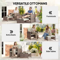 Outsunny Rattanowy zestaw mebli ogrodowych 5-częściowy zestaw balkonowy z 2 krzesłami, poduszkami, podnóżkami, stołem i schowkiem, kremowy(m-5)