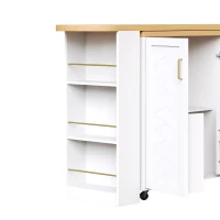 Multifunctional Kitchen Island for Dining & Living Areas, Extendable Bar Cart with 2 Doors & 3 Drawers, 135-228L x 39W x 104H cm, White(m-10)