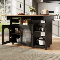 Mobile Kitchen Island with Folding Dining Tops and Storage, Multifunctional Dining Trolley for Modern Homes, 120L x 30-70W x 79.5H cm, Black(m-8)