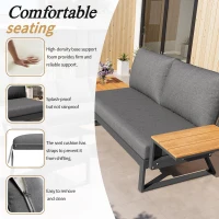 L-Shaped Garden Sofa Set with Galvanised Iron Frame, Comfortable Garden Lounge Set with Wooden Armrests, 110L x 62W x 75H cm, Gray(m-5)