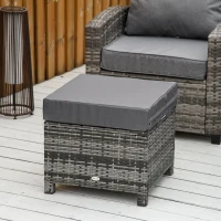 Outsunny Outdoor PE Rattan Footstool, Patio Wicker Ottoman with Cushion, for Backyard Garden Poolside Living Room 50 x 50 x 35 cm, Grey(m-11)