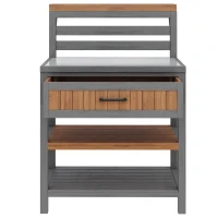 Wooden Garden Cabinet with Large Drawer and 2-Tier Shelf, Weather‑Resistant Sideboard for Patio Workspace, 80L x 72.5W x 123H cm, Natural(m-2)